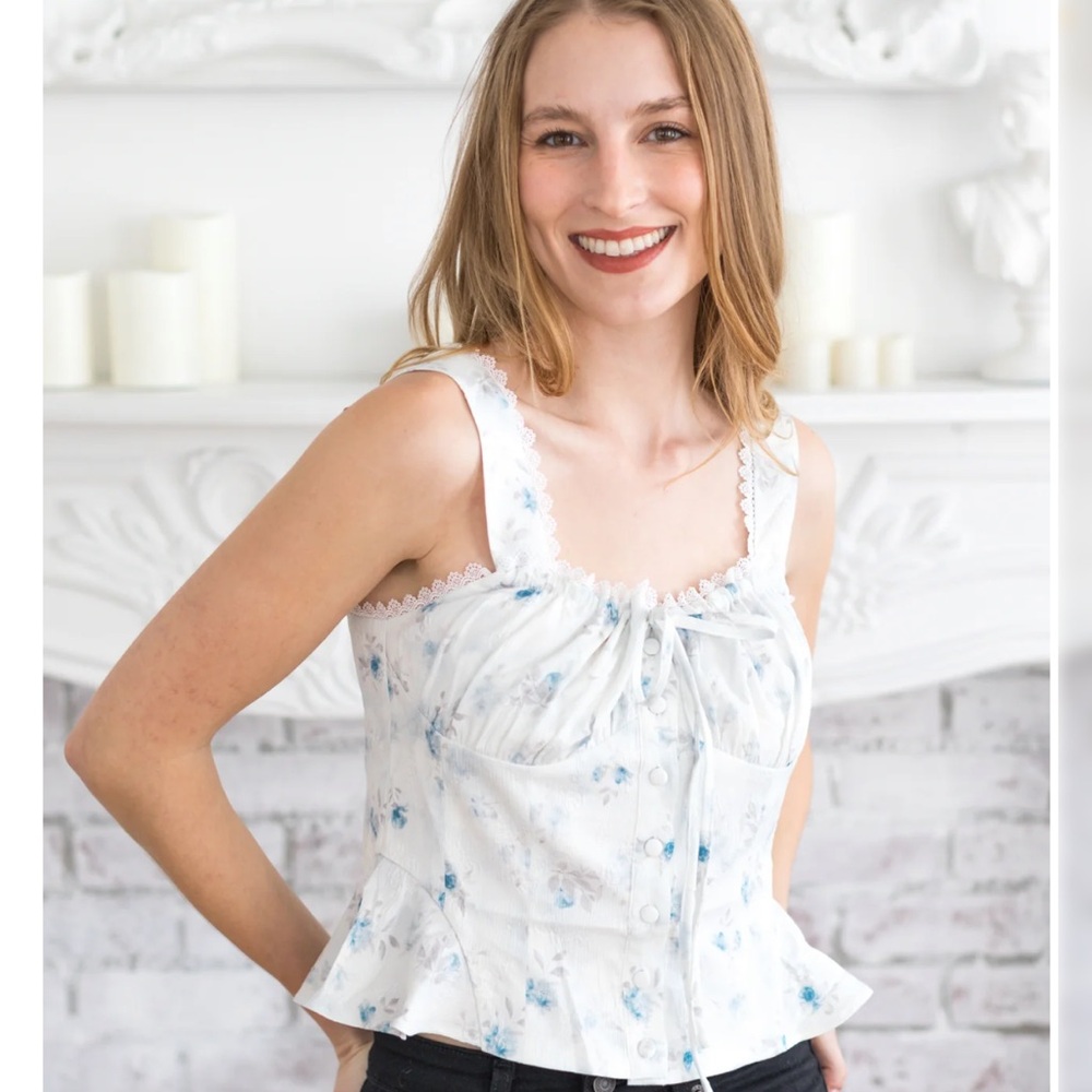 Floral Lace Trim Tank Top